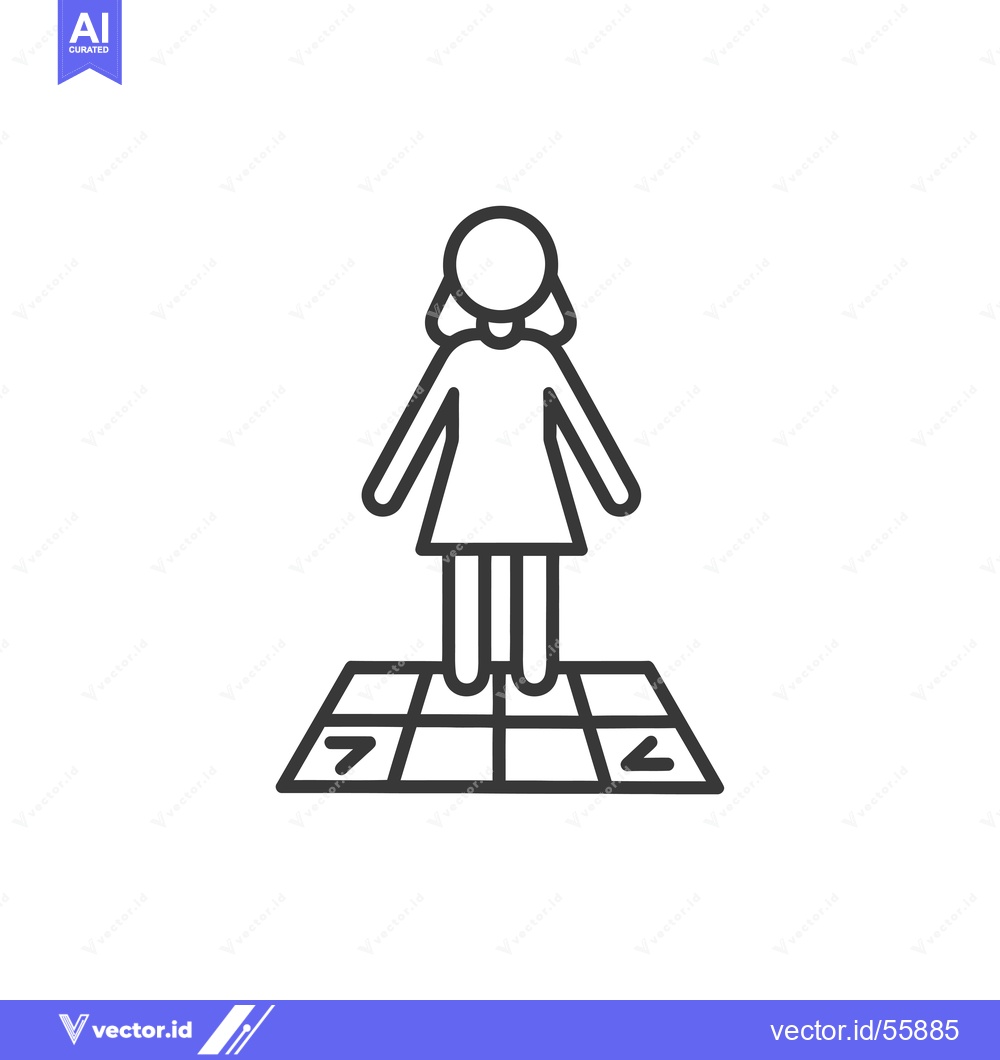 Premium Vector dari Line Drawing of a Girl Playing a Game on a Checkered Floor