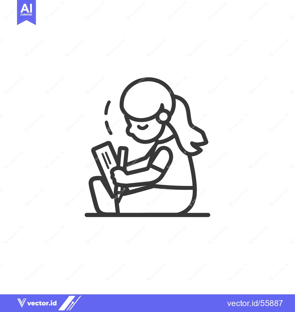 Premium Vector of Line Drawing of a Girl Studying