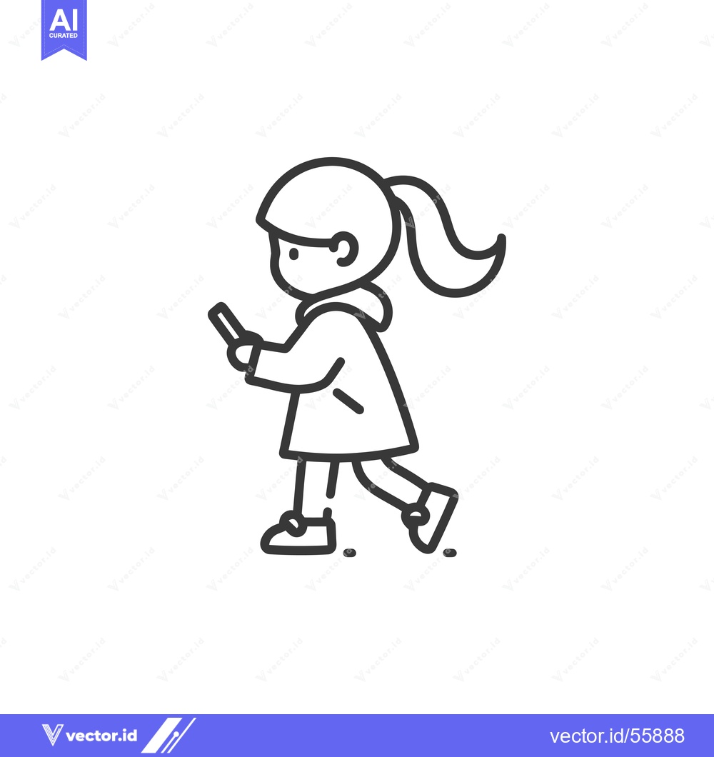 Premium Vector dari Line Drawing of a Girl Walking and Using a Phone
