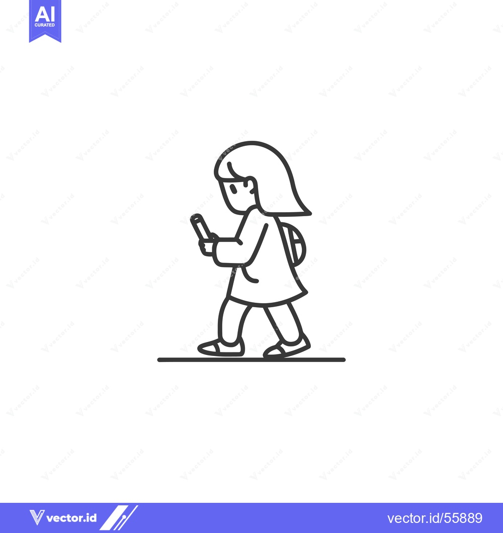 Premium Vector dari Line Drawing of a Girl Walking and Using a Smartphone