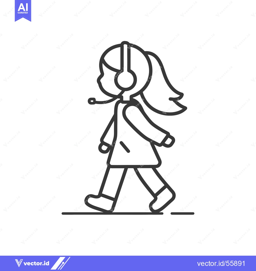 Premium Vector dari Line Drawing of a Girl Walking with Headphones
