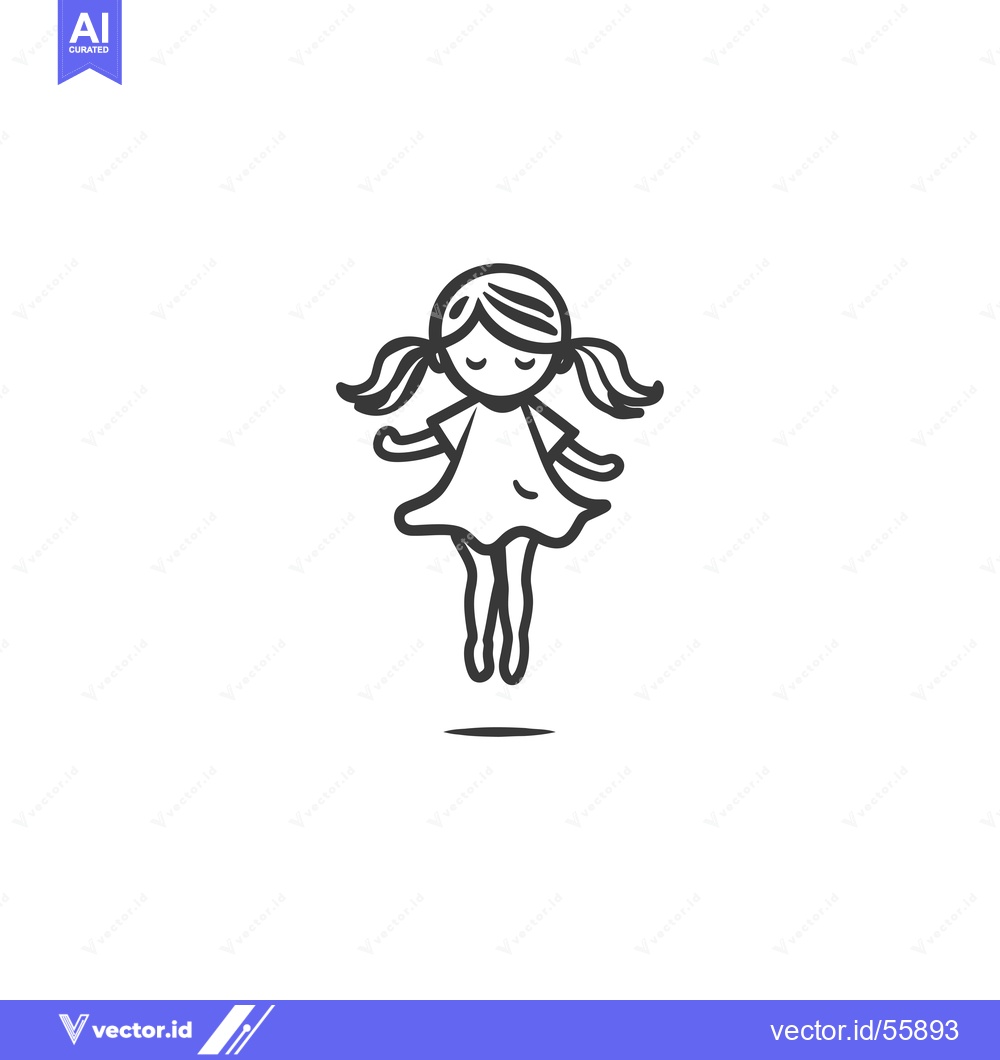 Premium Vector dari Line drawing of a girl with pigtails jumping