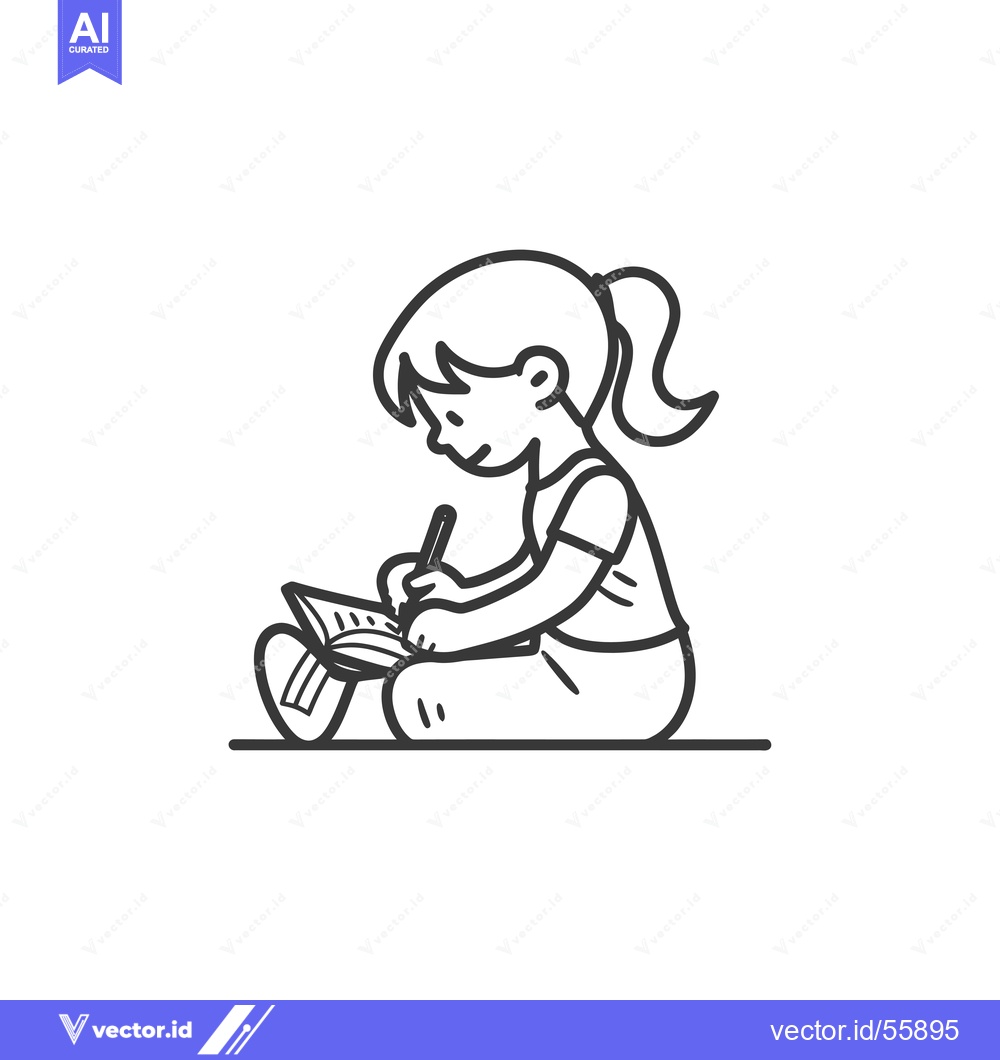 Premium Vector of Line Drawing of a Girl Writing in a Notebook