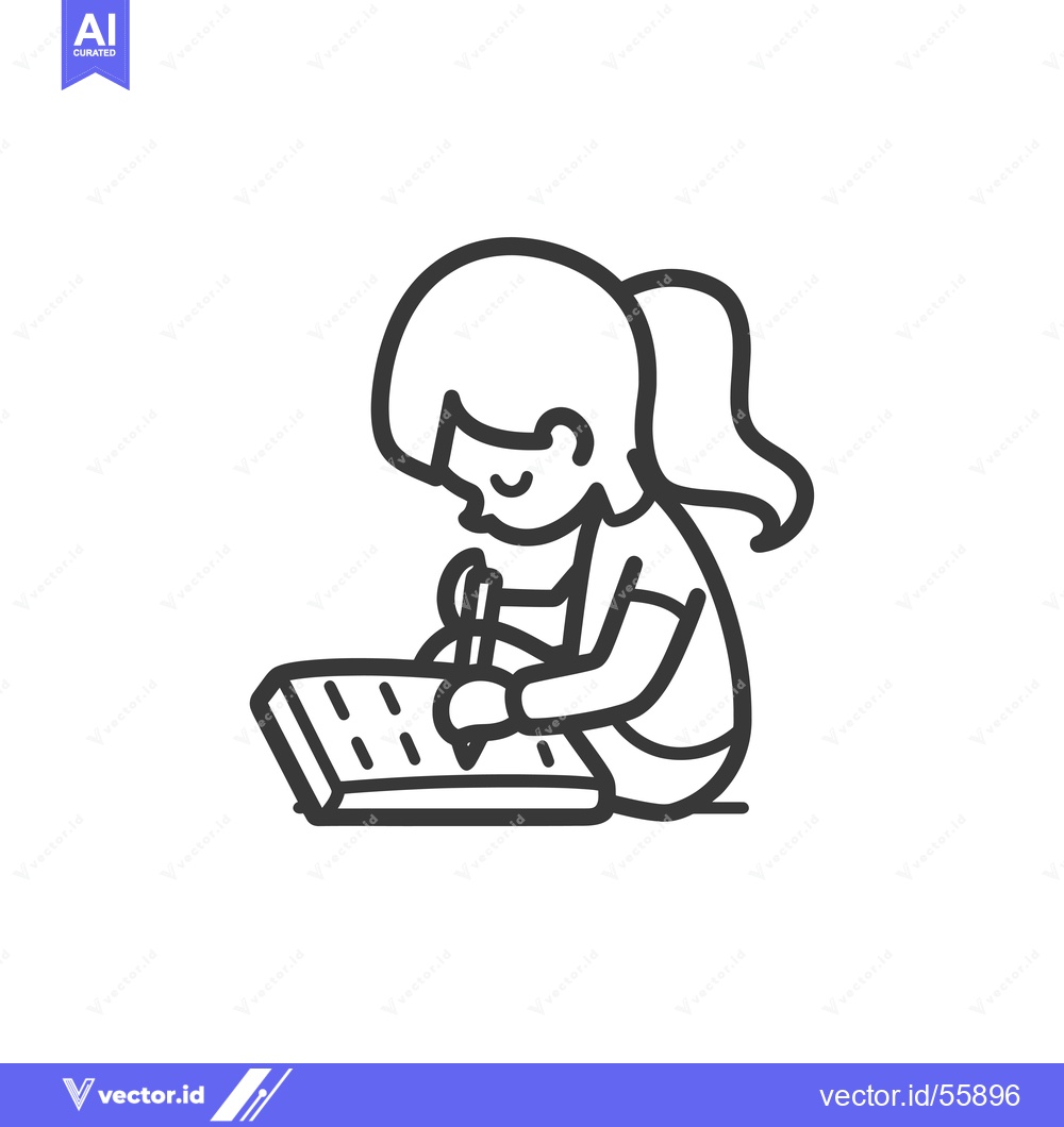Premium Vector dari Line Drawing of a Girl Writing in a Notebook