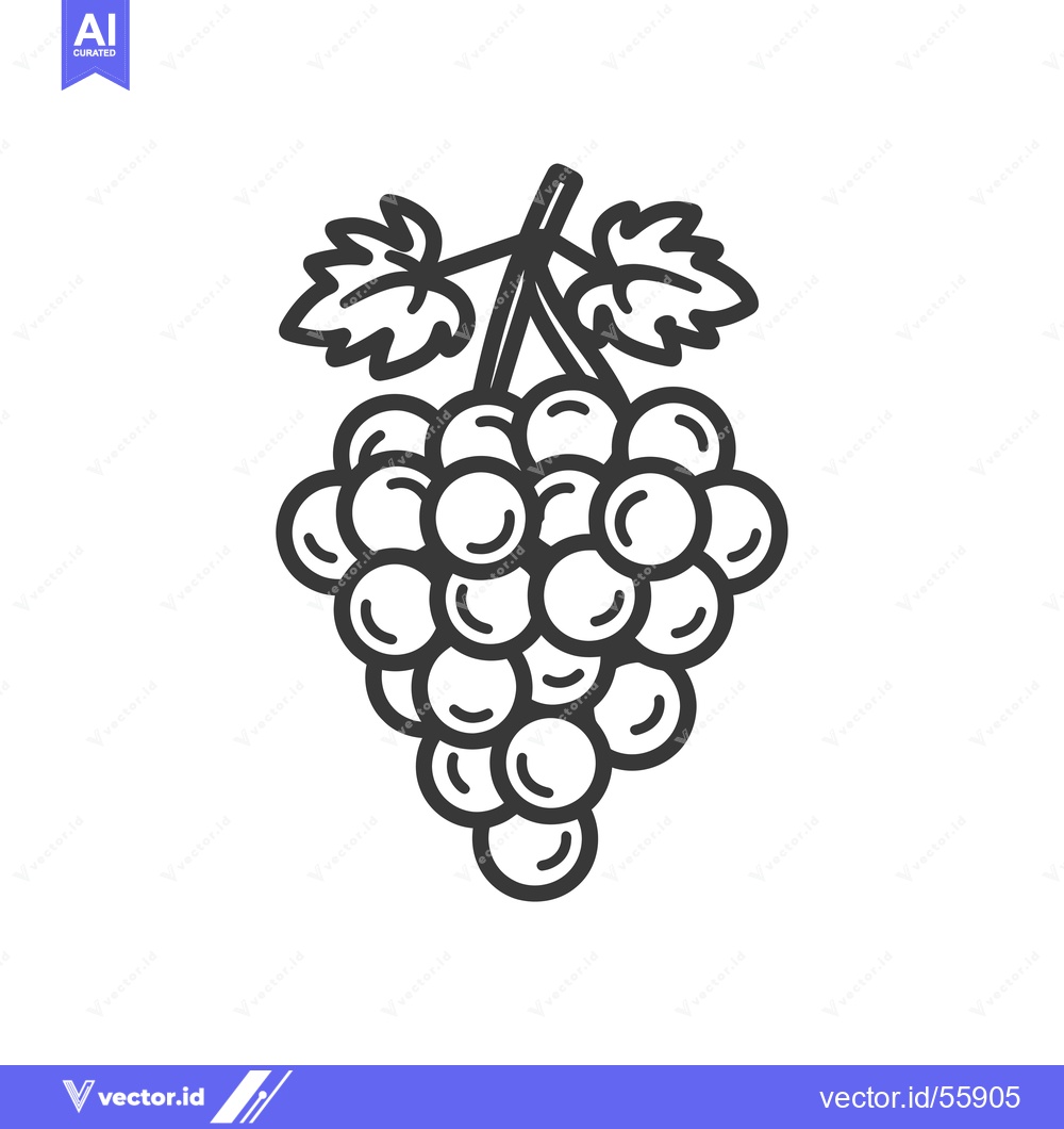 Premium Vector of Line Drawing of a Grape Bunch with Leaves