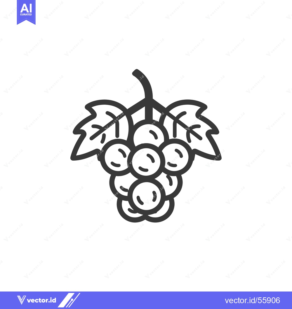 Premium Vector dari Line Drawing of a Grape Bunch with Stem and Leaves