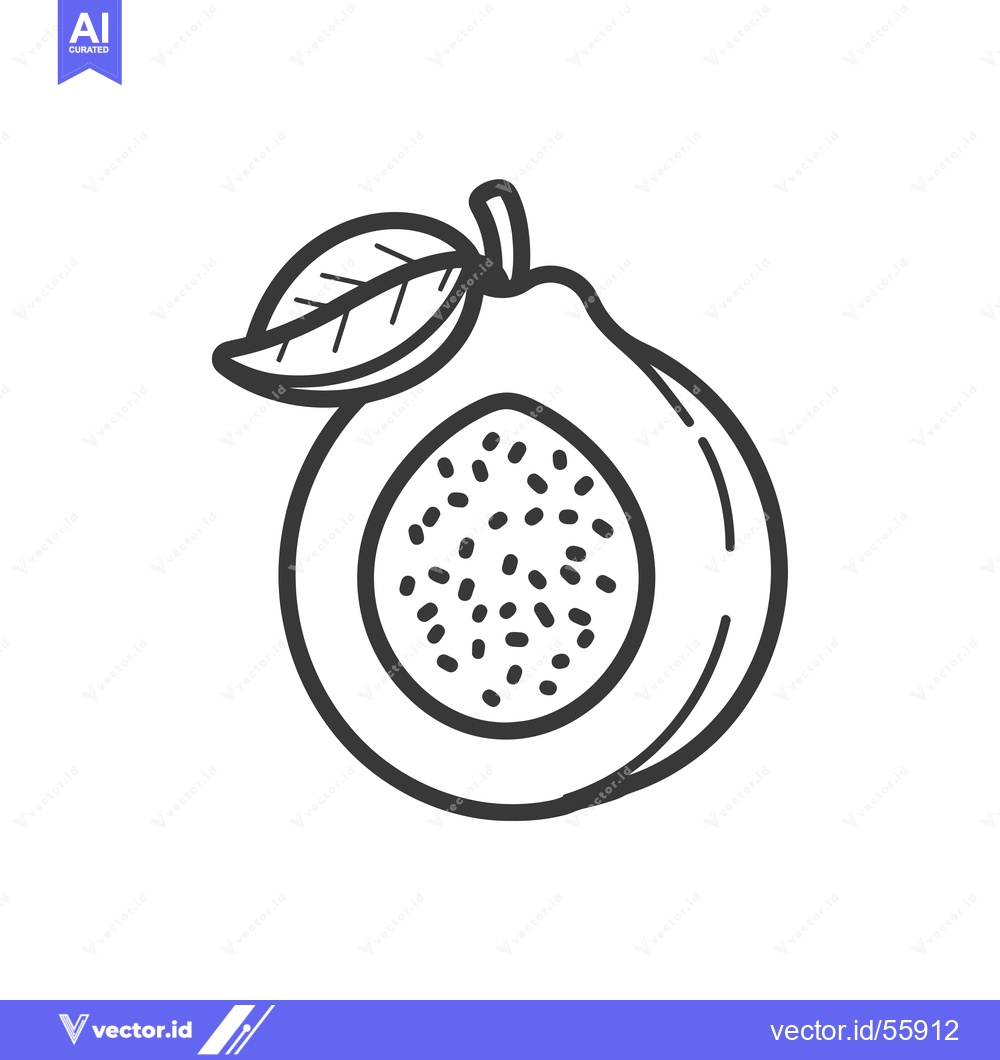 Premium Vector of Line Drawing of a Guava Fruit with a Leaf