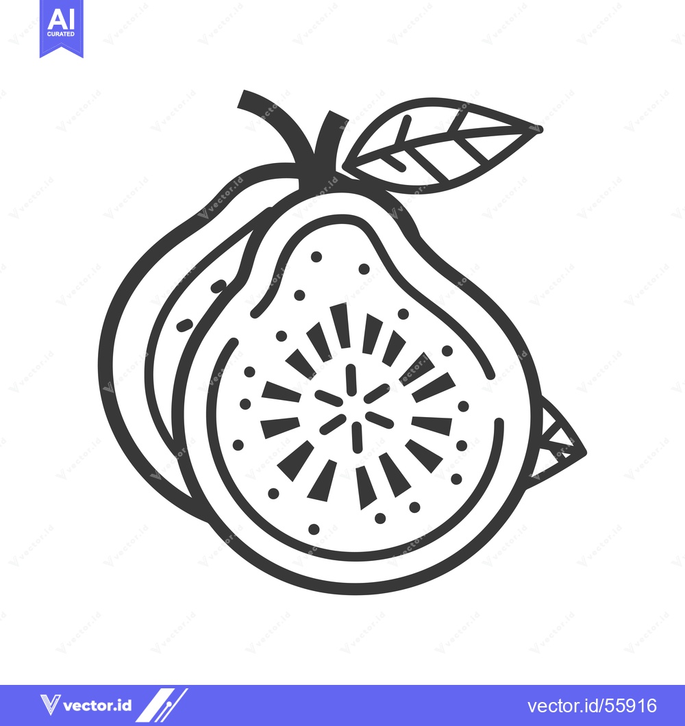 Premium Vector dari Line Drawing of a Guava with a Leaf