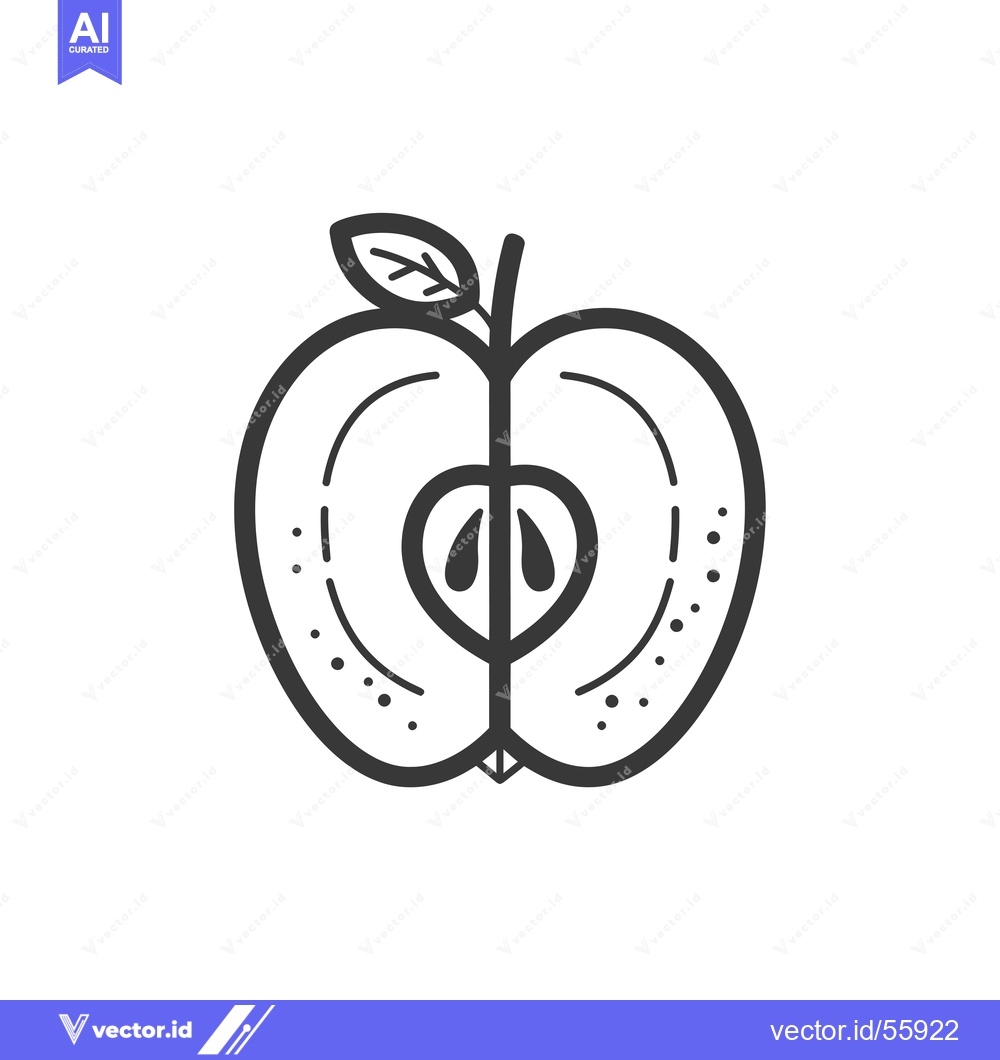 Premium Vector dari Line Drawing of a Halved Apple with a Leaf