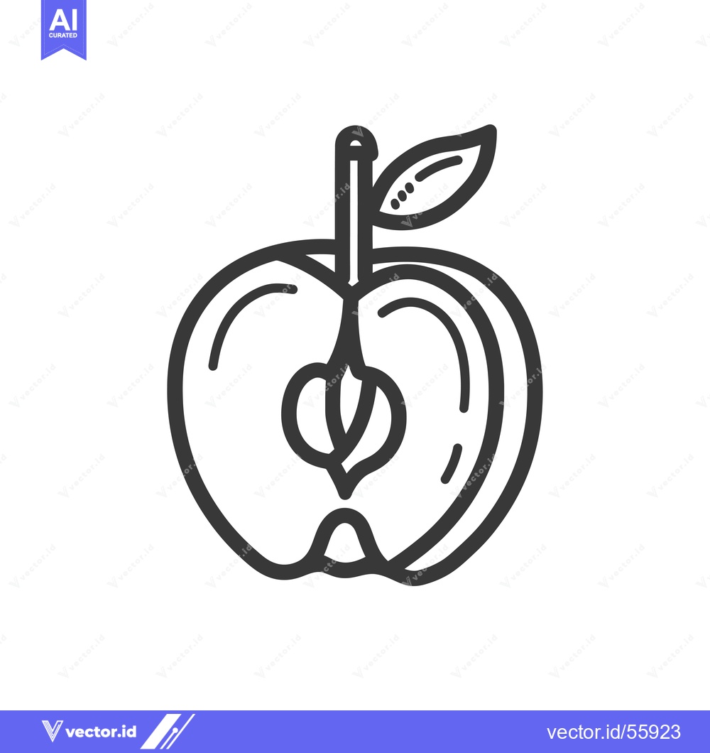 Premium Vector dari Line drawing of a halved apple with a leaf and stem