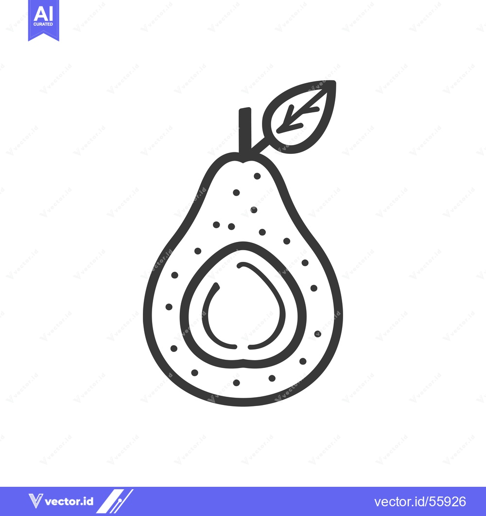 Premium Vector of Line Drawing of a Halved Avocado with a Leaf