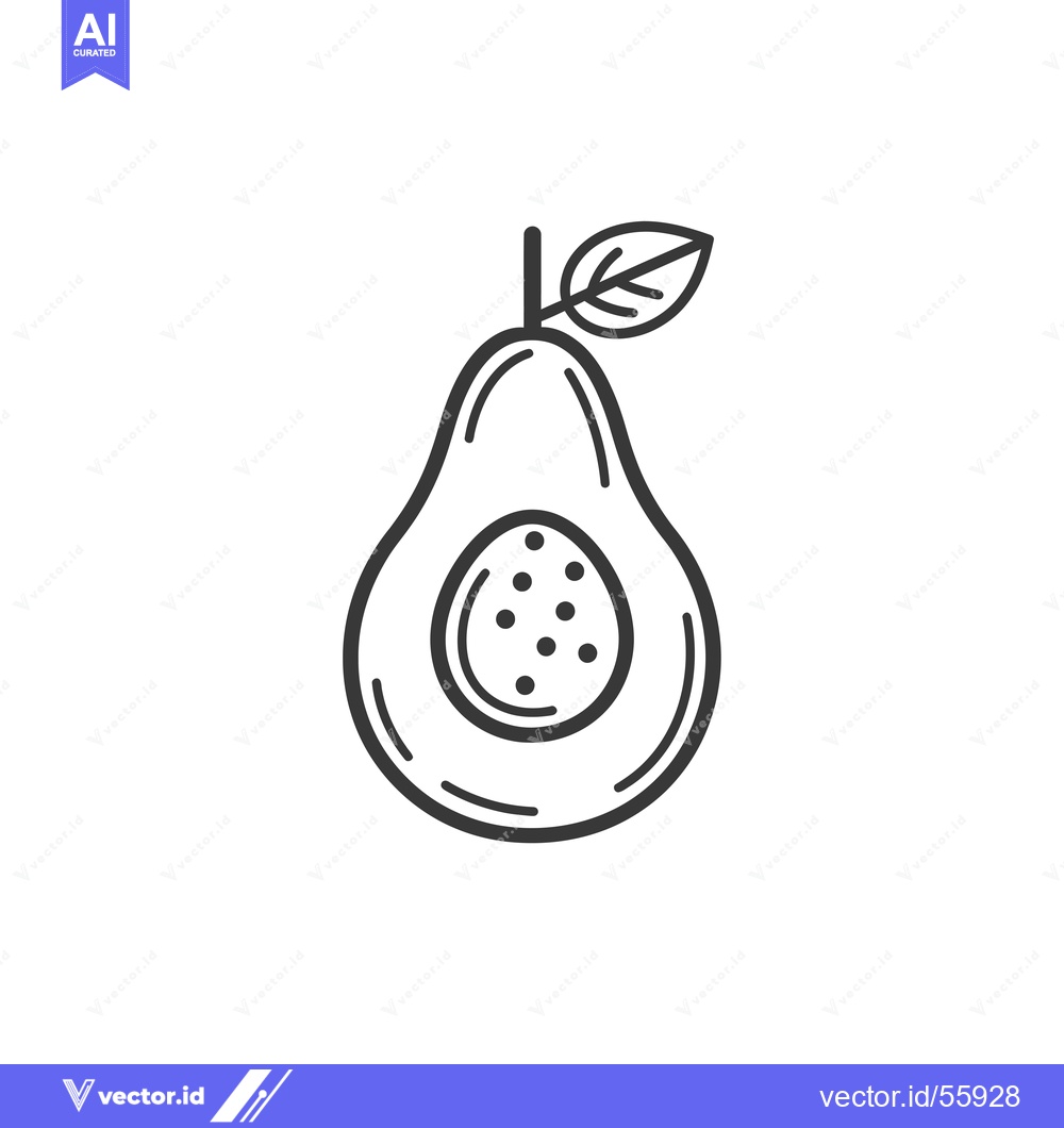 Premium Vector of Line drawing of a halved avocado with a seed and a leaf