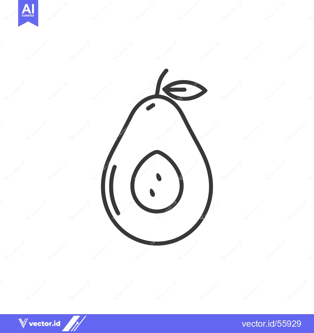 Premium Vector of Line Drawing of a Halved Avocado with a Seed and Leaf