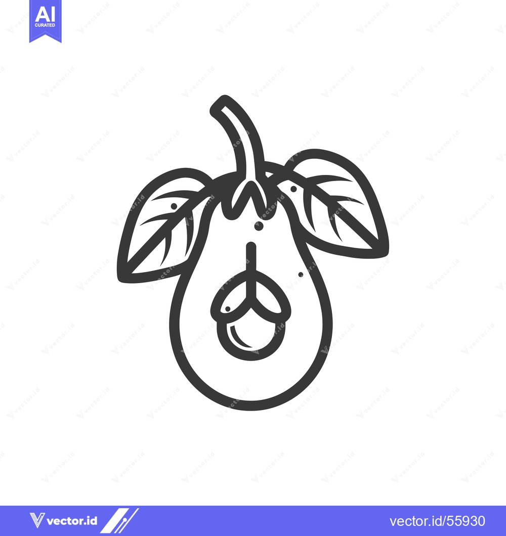 Premium Vector dari Line drawing of a halved avocado with a seed and leaves
