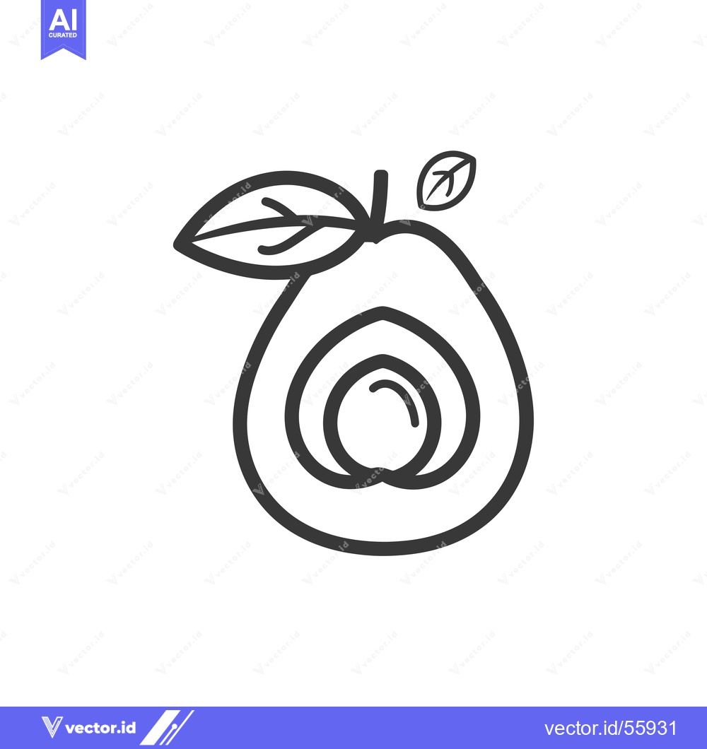 Premium Vector dari Line Drawing of a Halved Avocado with Leaf