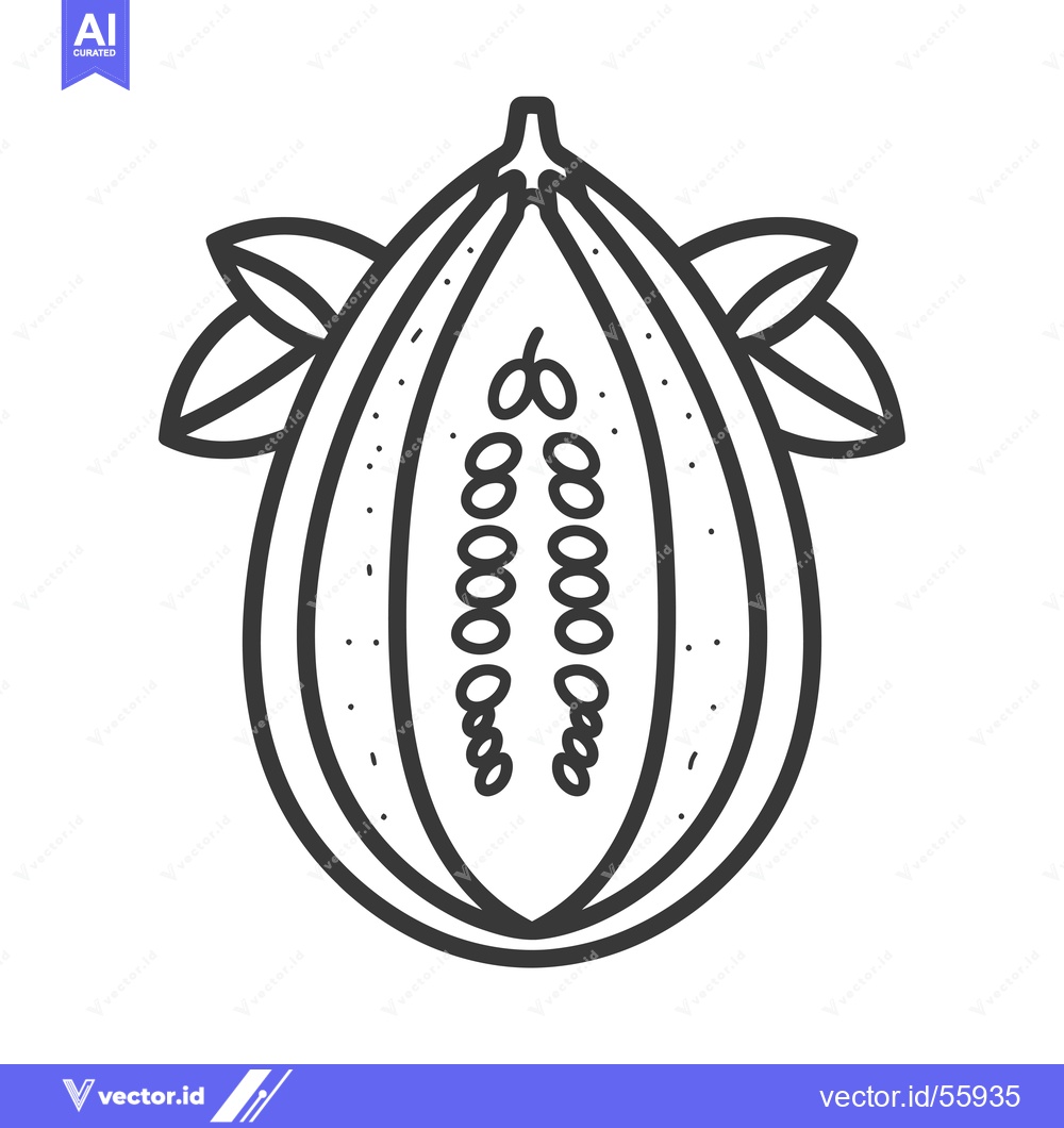 Premium Vector dari Line Drawing of a Halved Melon with Seeds