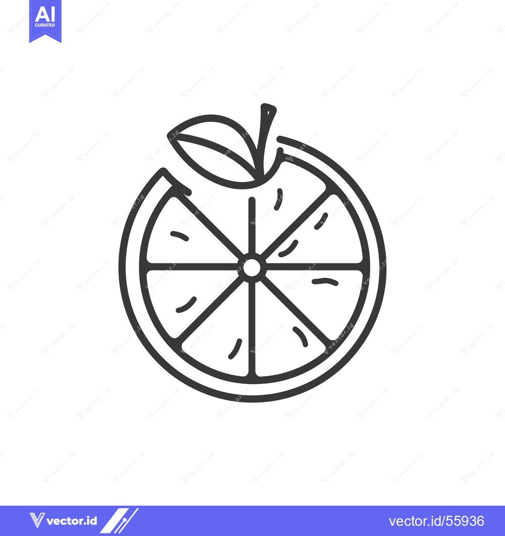 Premium Vector dari Line drawing of a halved orange with a leaf