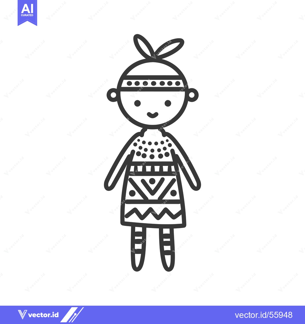 Premium Vector dari Line drawing of a happy cartoon girl wearing a patterned dress