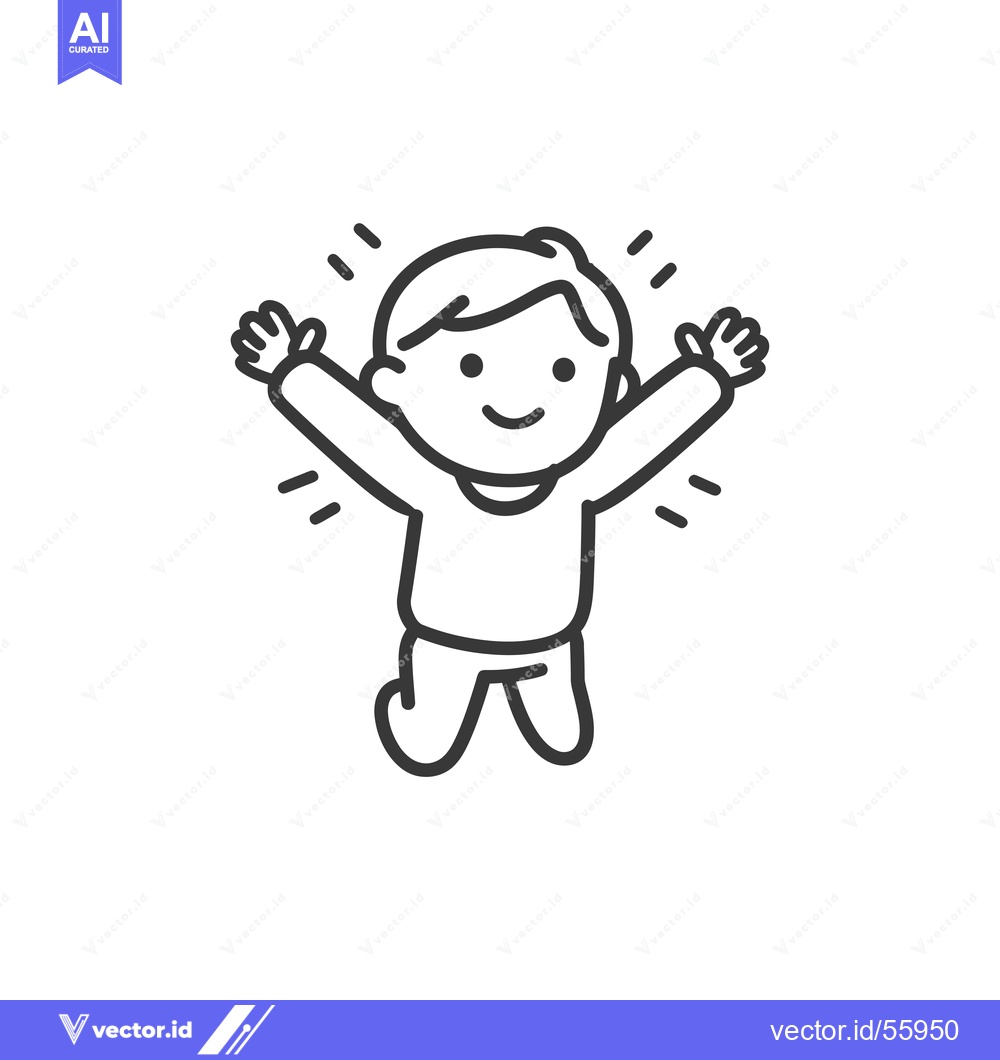 Premium Vector of Line drawing of a happy child jumping with arms outstretched