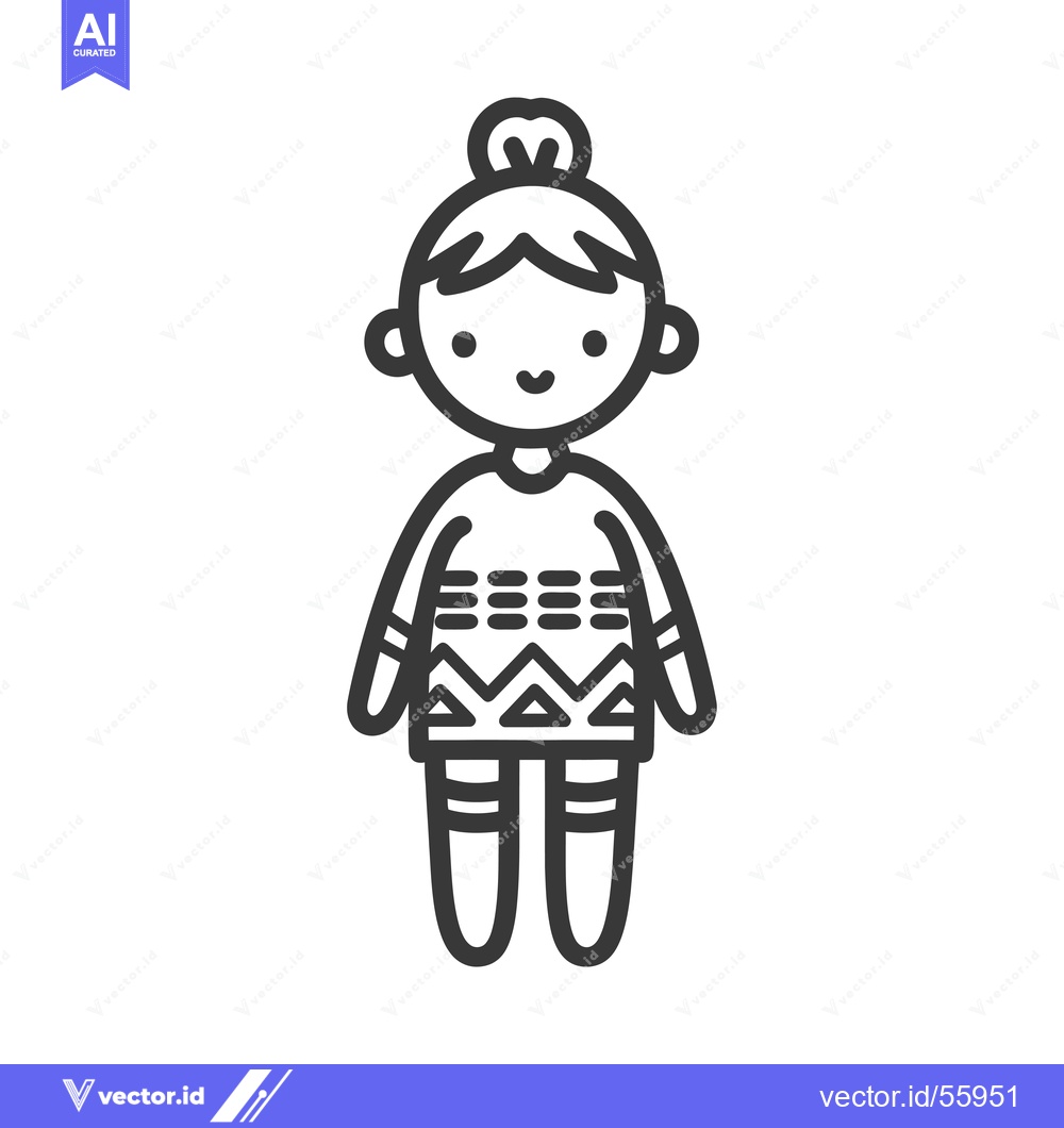 Premium Vector dari Line drawing of a happy girl in a patterned sweater