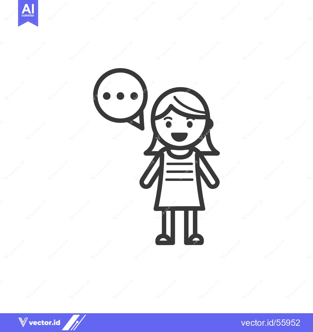 Premium Vector dari Line Drawing of a Happy Girl with a Speech Bubble