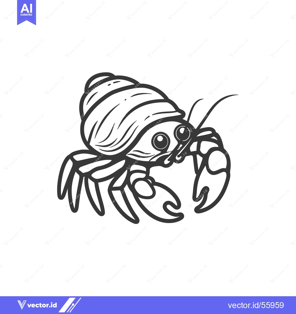 Premium Vector dari Line drawing of a hermit crab with its shell