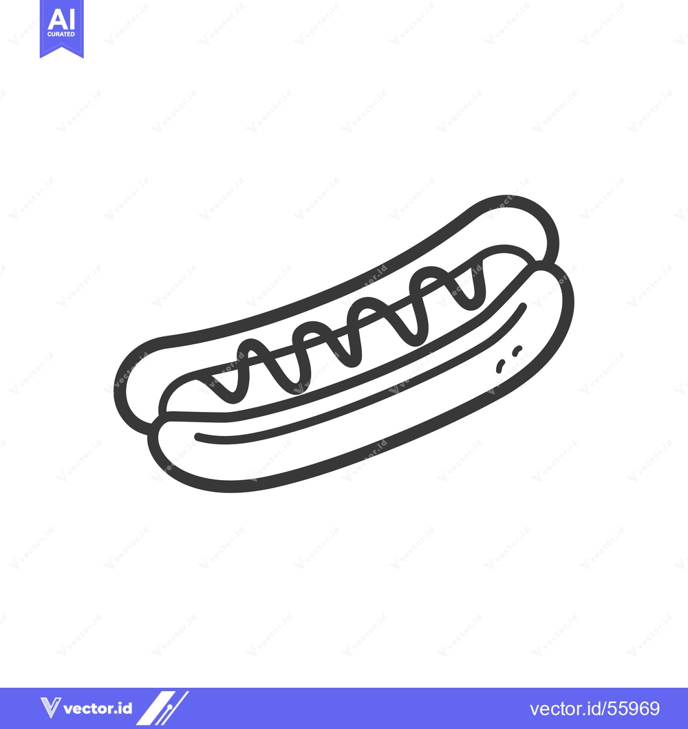 Premium Vector of Line Drawing of a Hot Dog with Mustard