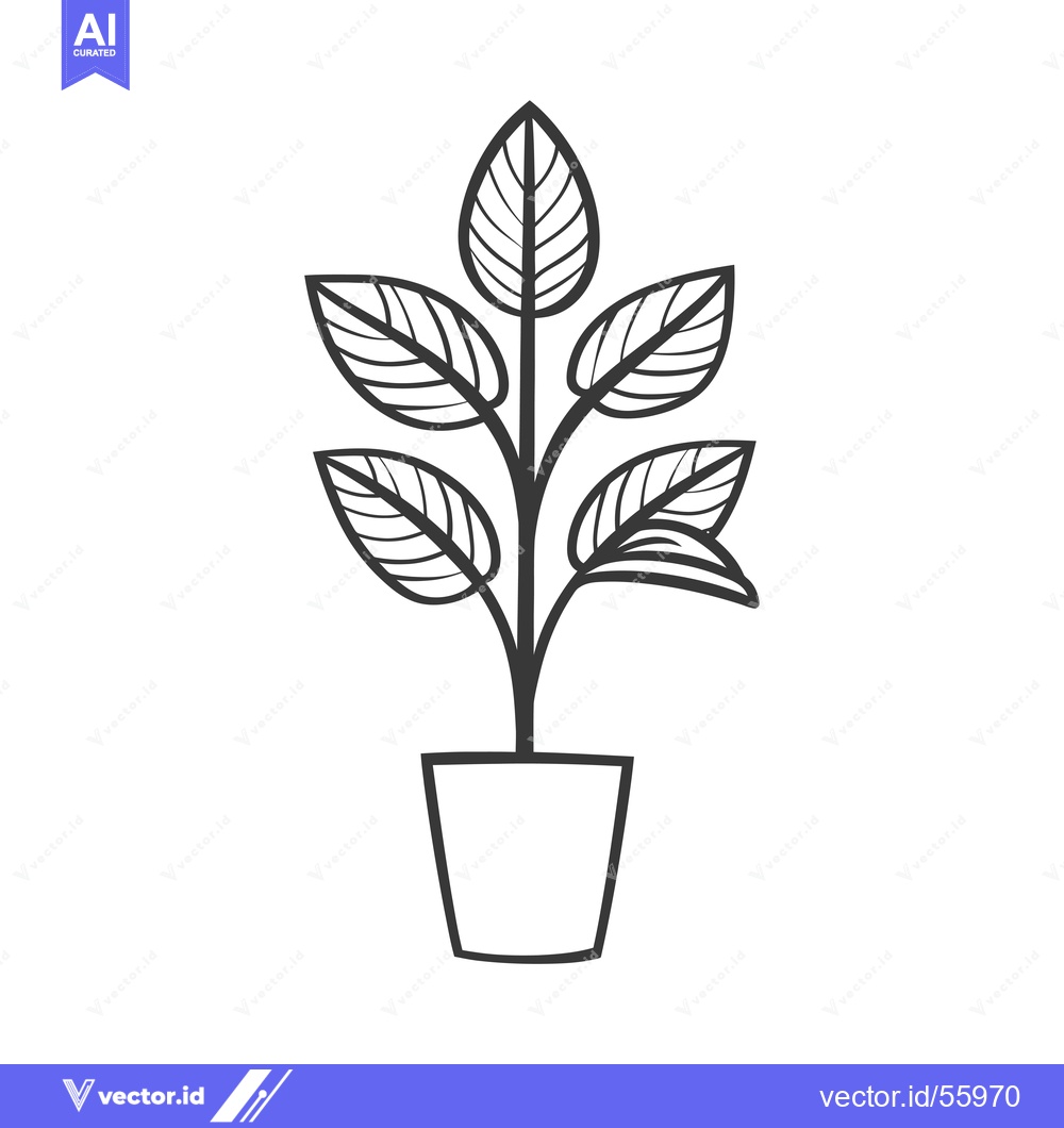 Premium Vector of Line Drawing of a Houseplant in a Pot