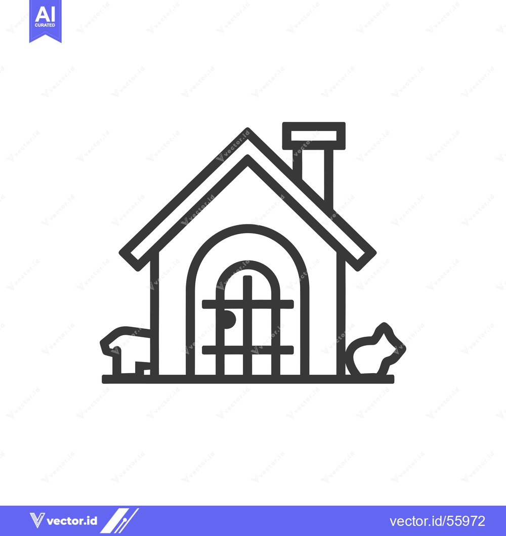 Premium Vector dari Line drawing of a house with a cat and dog outside
