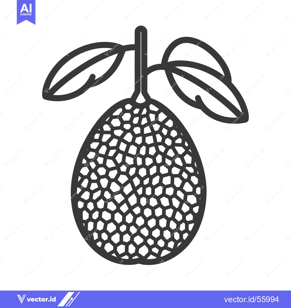 Premium Vector of Line Drawing of a Jackfruit with Stem and Leaves