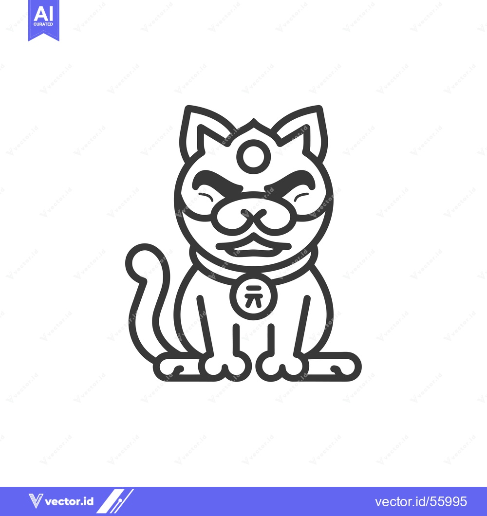 Premium Vector dari Line Drawing of a Japanese Lucky Cat with a Coin