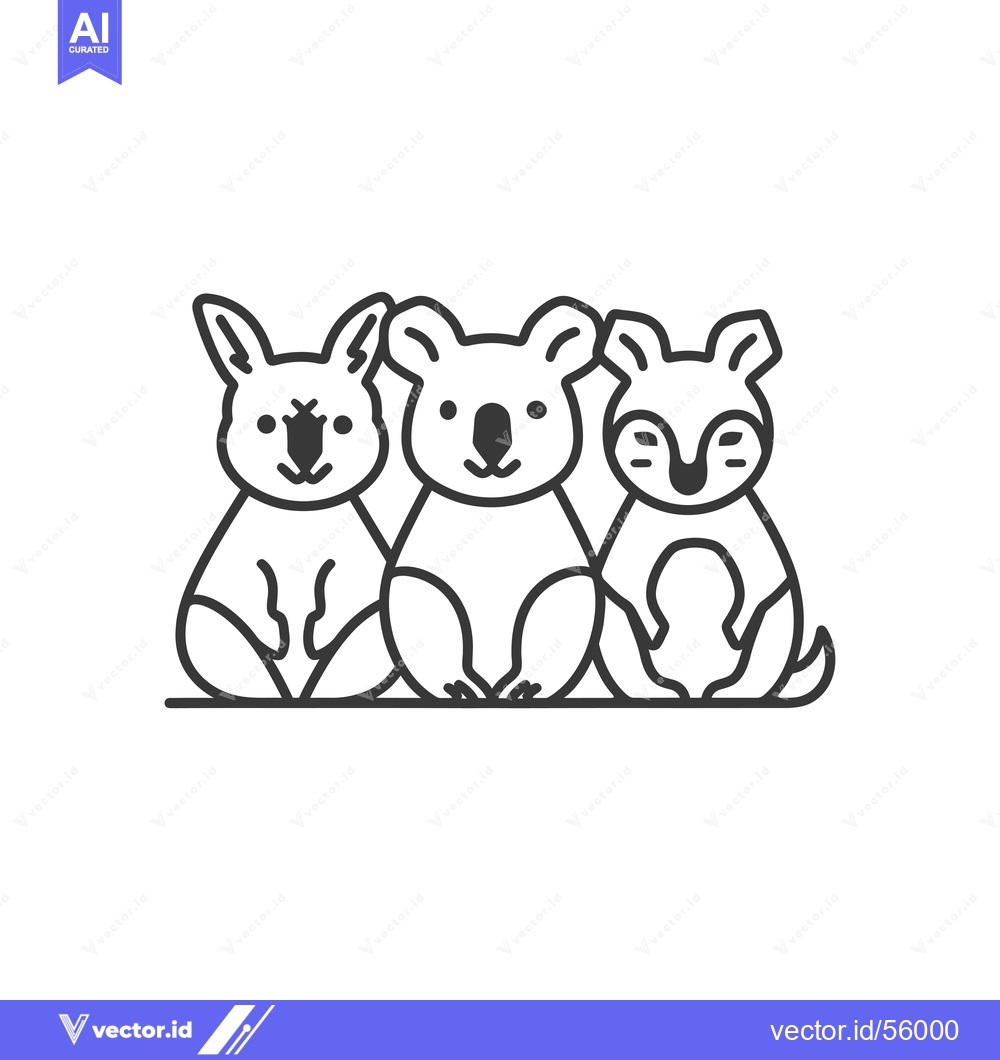 Premium Vector dari Line Drawing of a Kangaroo, Koala, and Dingo Sitting Together
