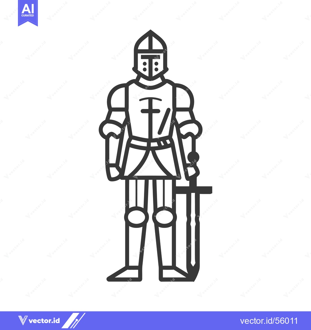 Premium Vector dari Line drawing of a knight in full armor holding a sword