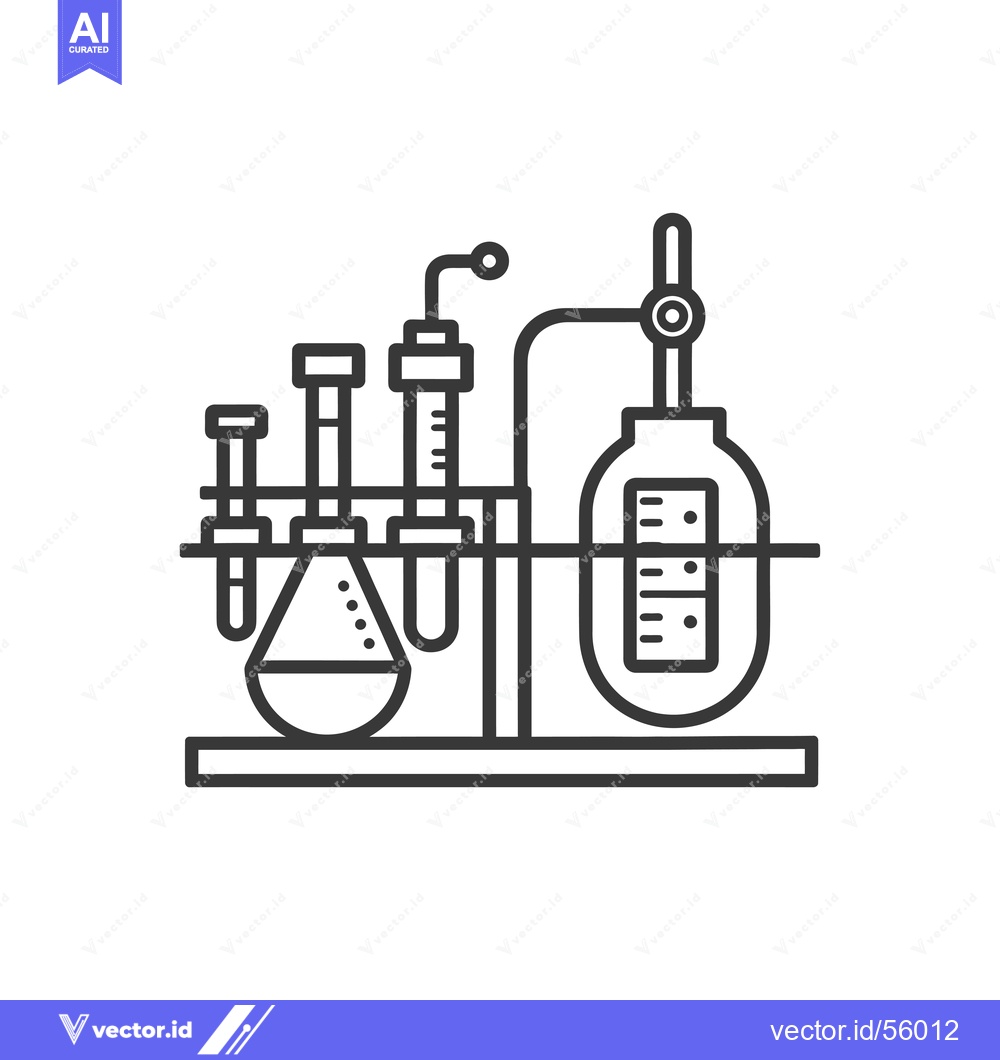 Premium Vector dari Line drawing of a lab experiment setup with beakers and tubes