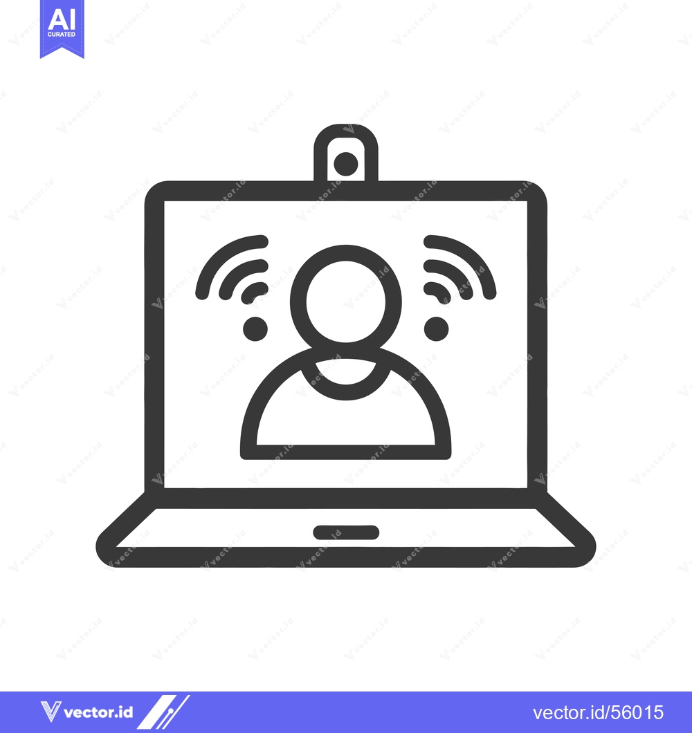 Premium Vector of Line drawing of a laptop with a person in the screen and wifi symbols