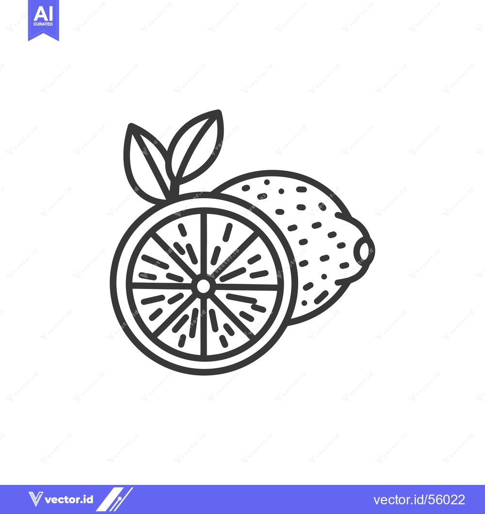 Premium Vector dari Line Drawing of a Lemon with a Slice and Leaves