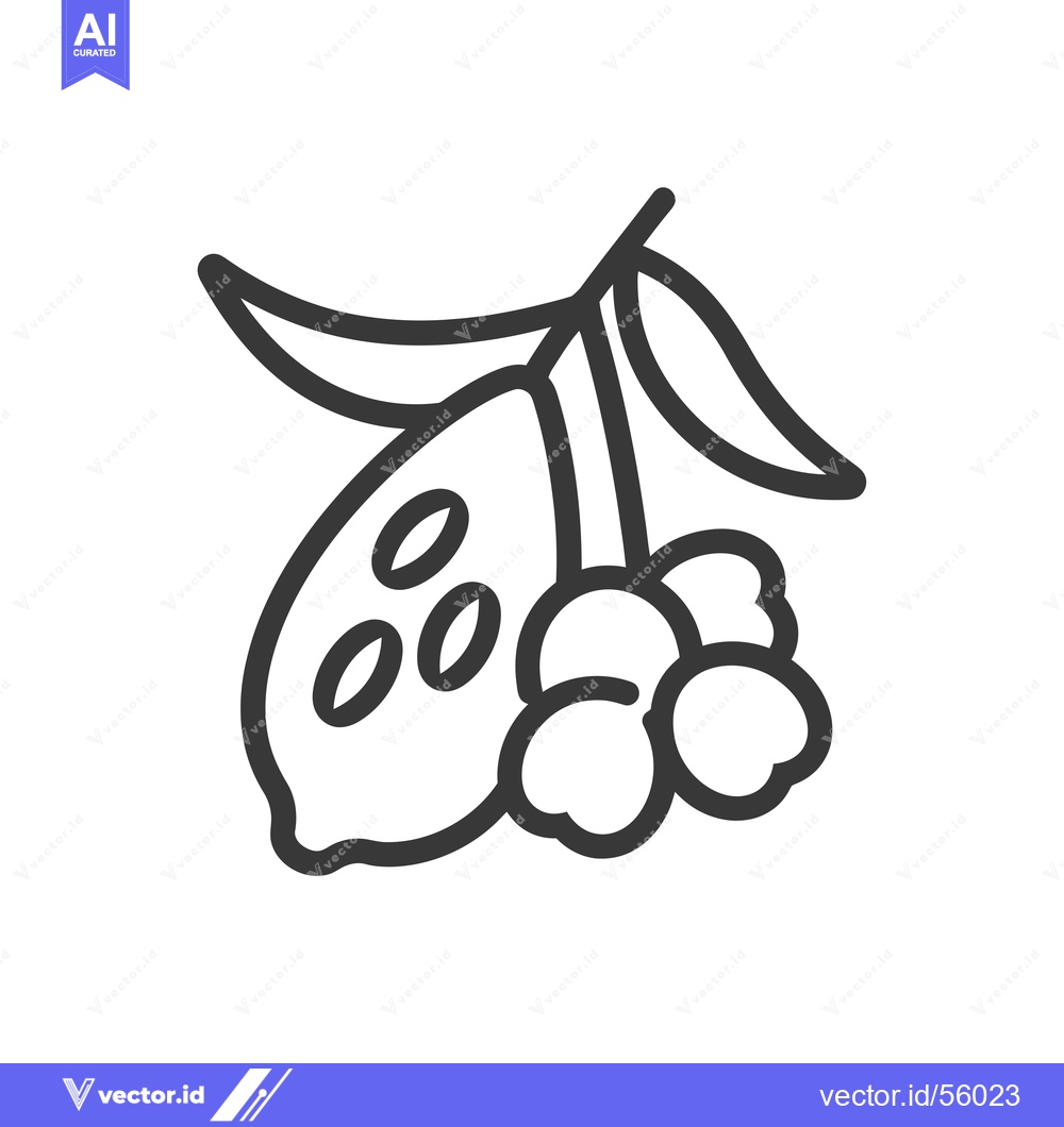 Premium Vector of Line Drawing of a Lemon with Berries and a Leaf