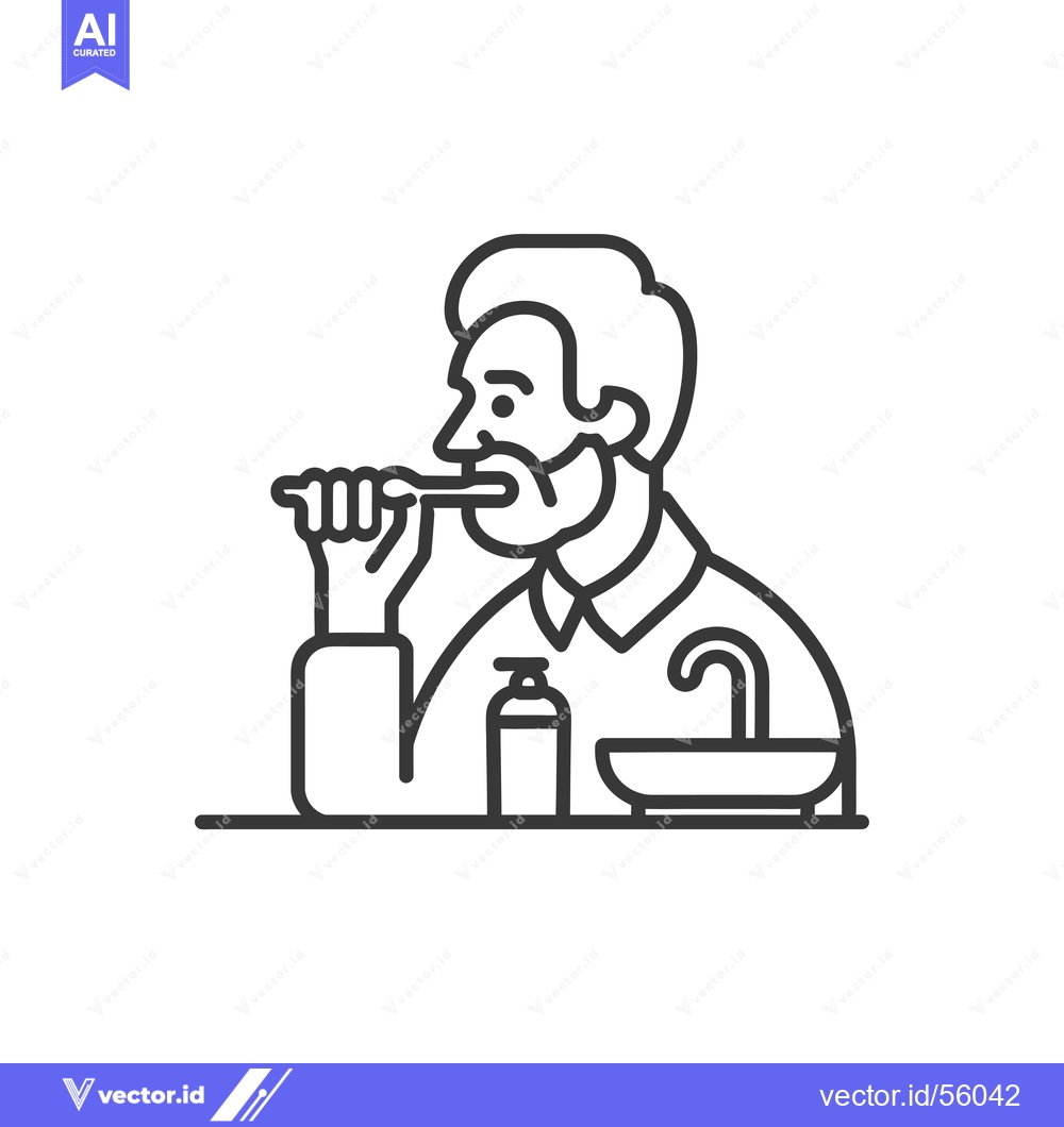 Premium Vector dari Line Drawing of a Man Brushing His Teeth