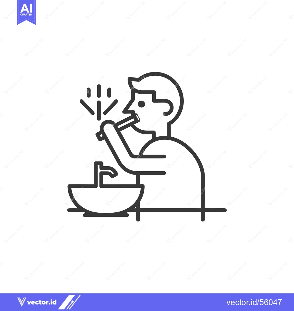 Premium Vector of Line drawing of a man brushing his teeth at a sink