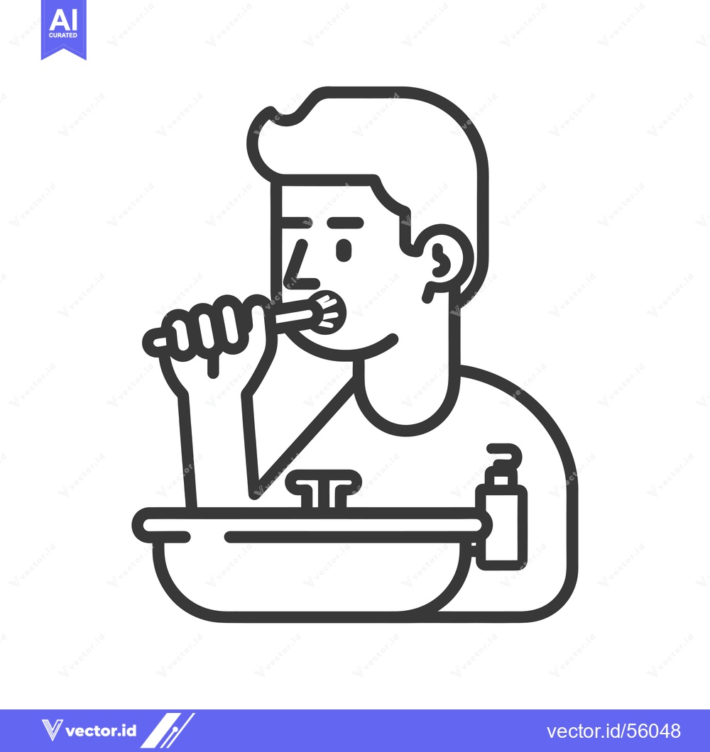 Premium Vector of Line Drawing of a Man Brushing His Teeth in Front of a Sink