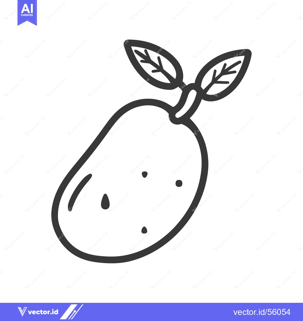 Premium Vector of Line Drawing of a Mango with Two Leaves