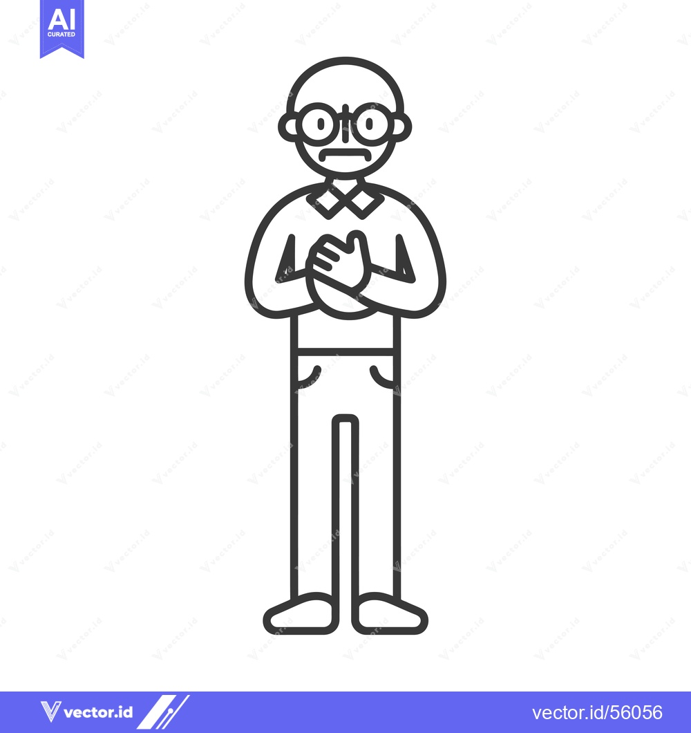Premium Vector dari Line drawing of a man holding his chest with a concerned expression