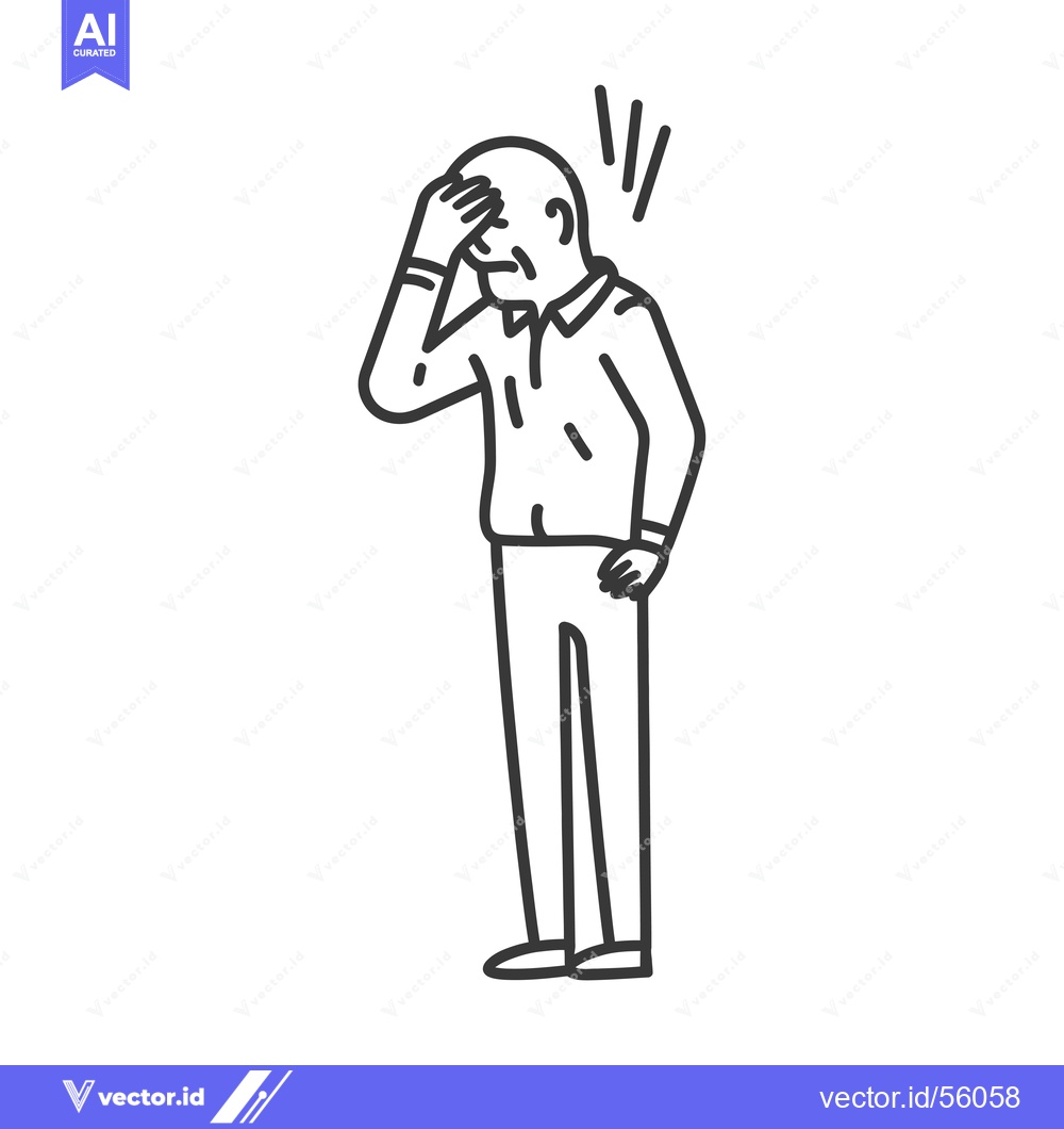 Premium Vector dari Line drawing of a man holding his head in his hand