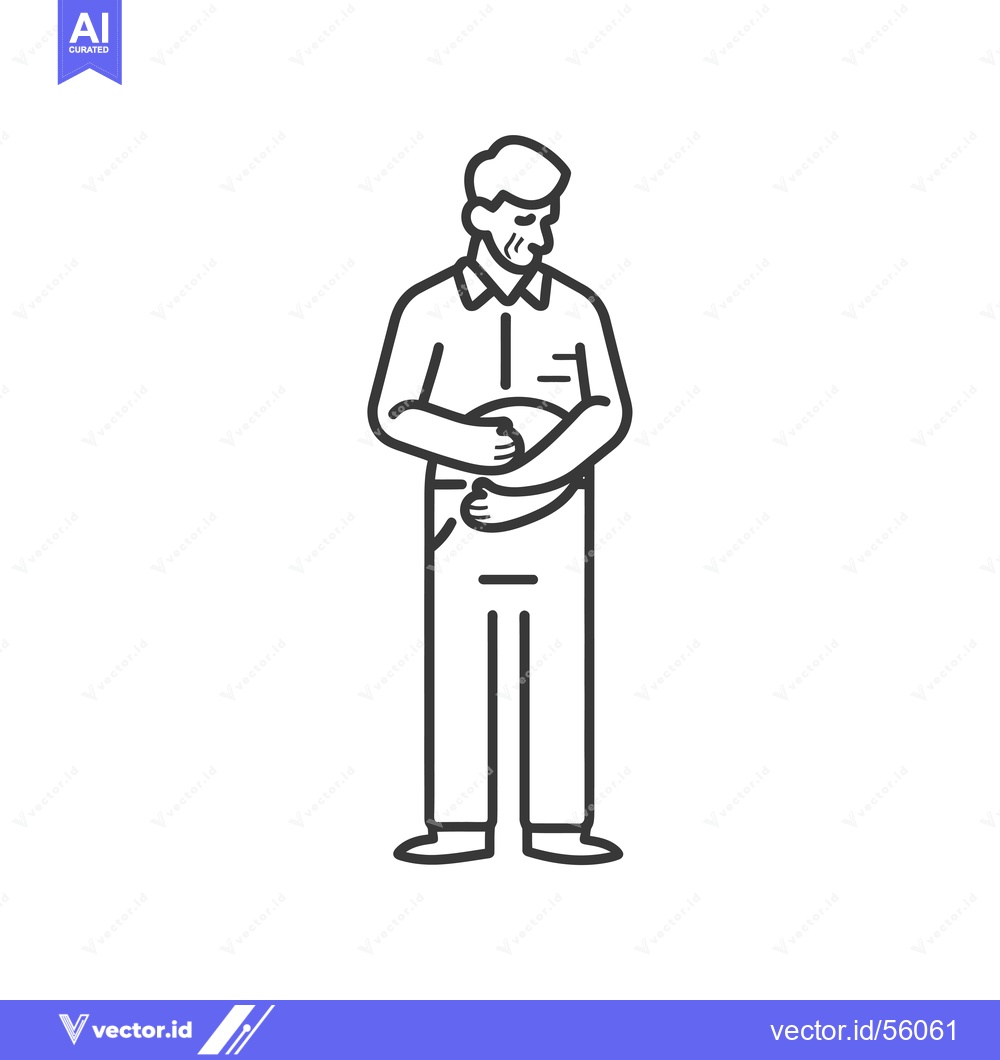 Premium Vector dari Line Drawing of a Man Holding His Stomach
