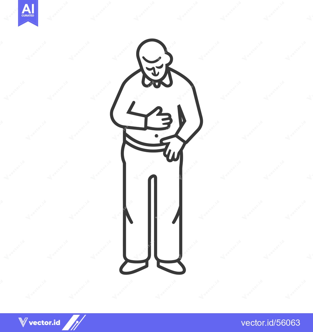 Premium Vector dari Line drawing of a man holding his stomach in pain