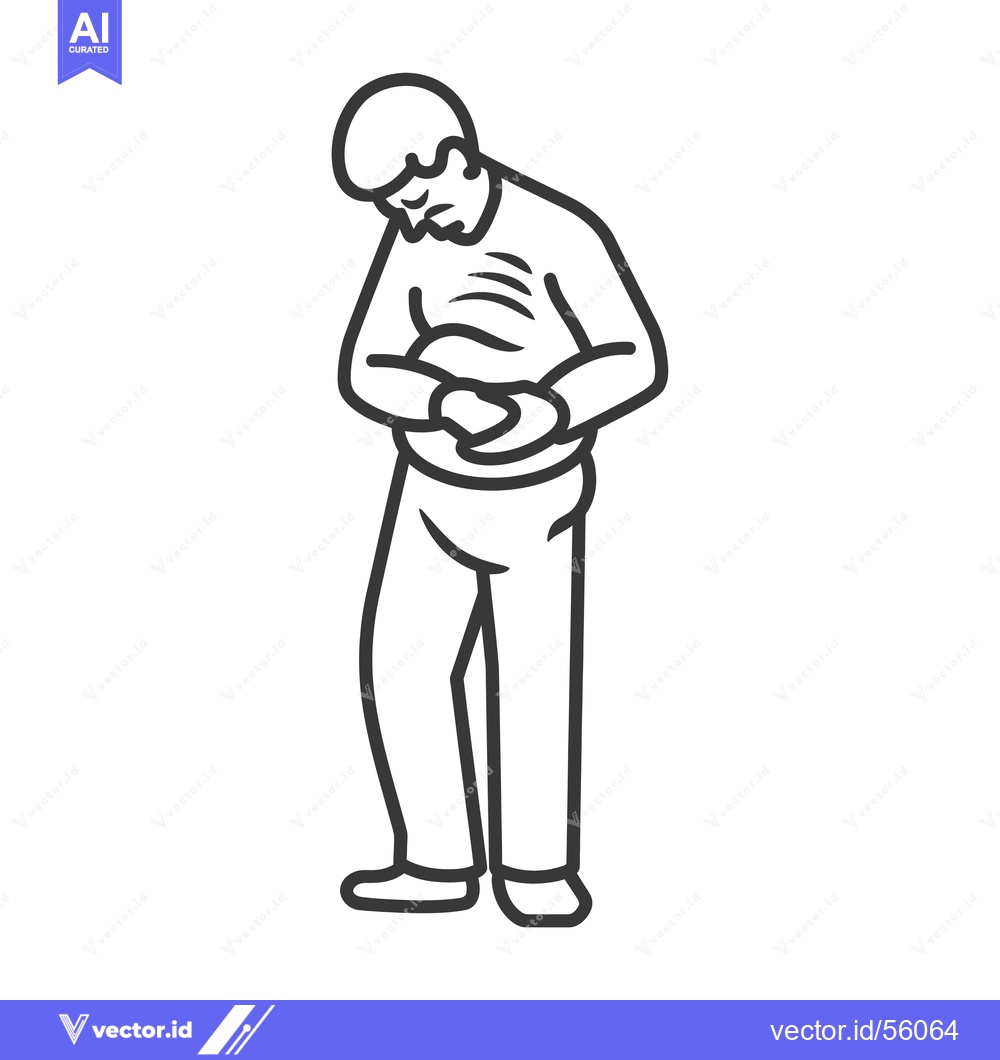 Premium Vector dari Line drawing of a man holding his stomach in pain