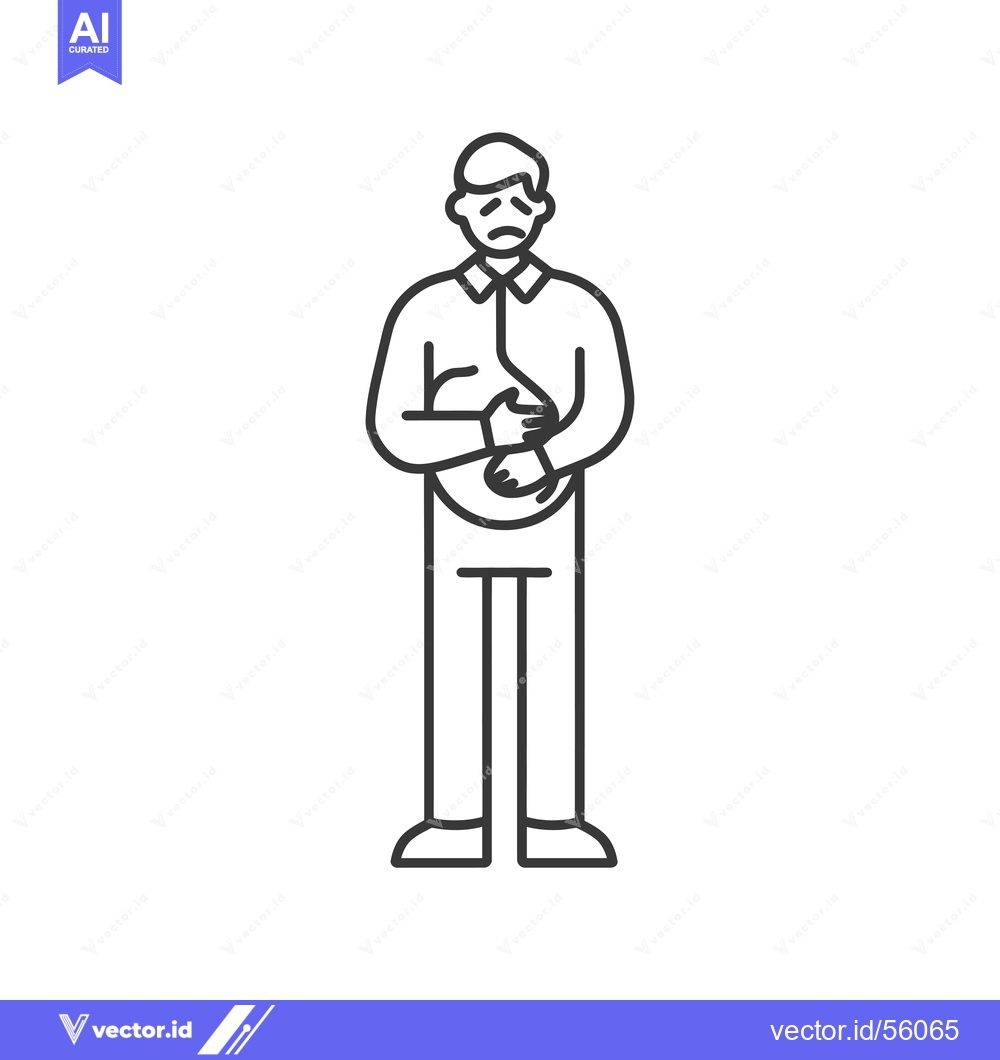 Premium Vector dari Line drawing of a man holding his stomach in pain