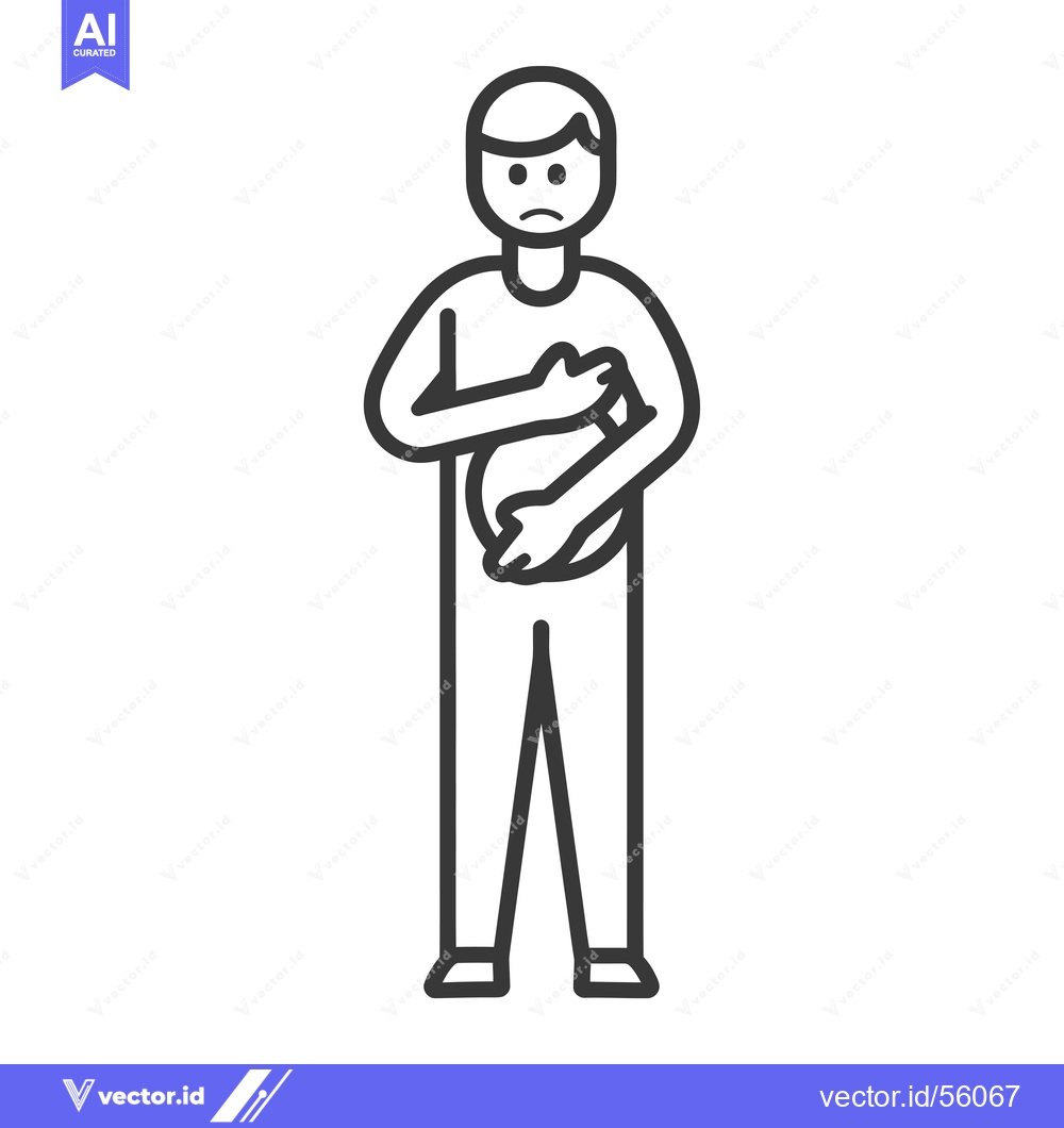 Premium Vector dari Line drawing of a man holding his stomach in pain