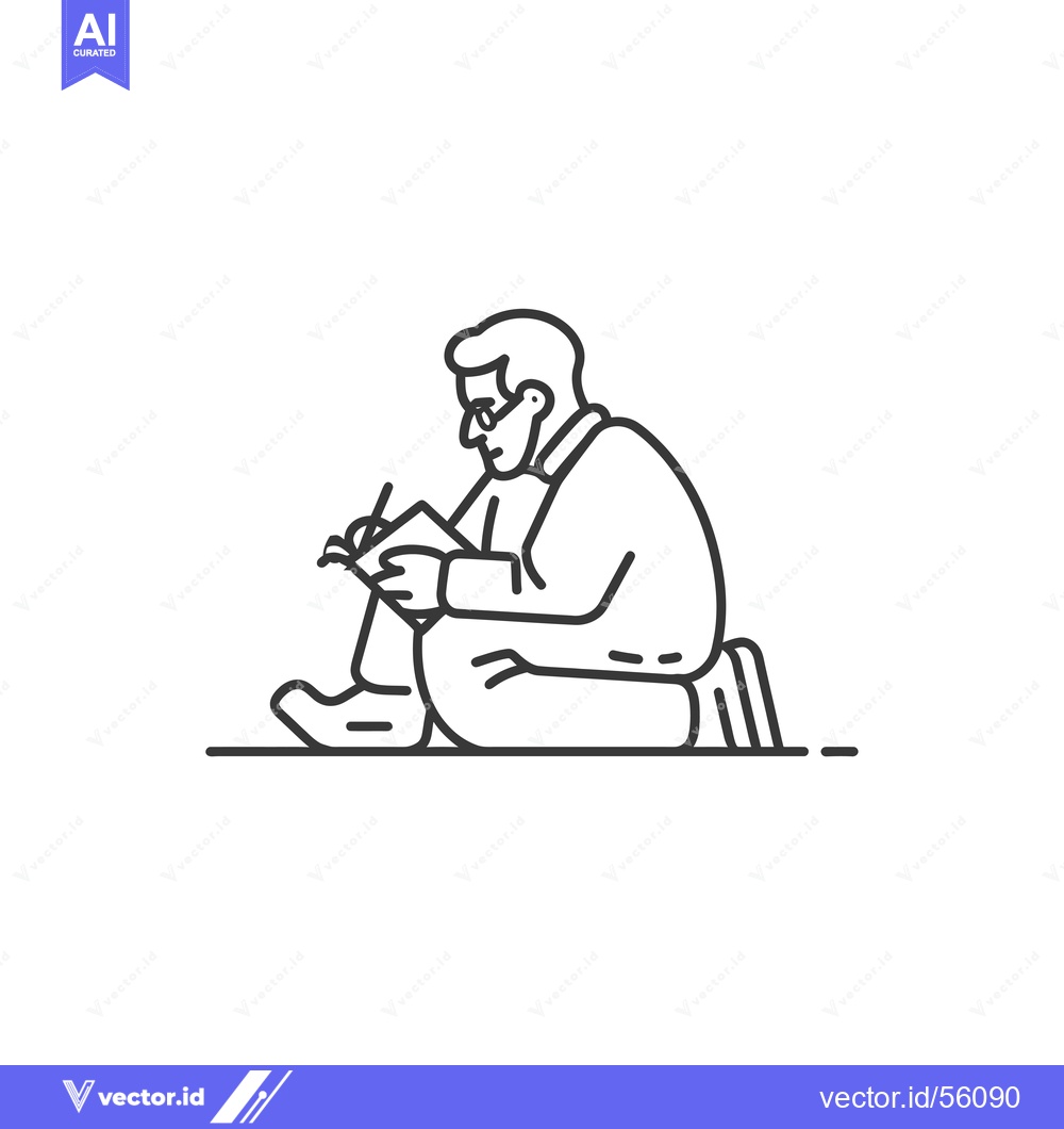 Premium Vector dari Line Drawing of a Man Sitting and Writing in a Notebook