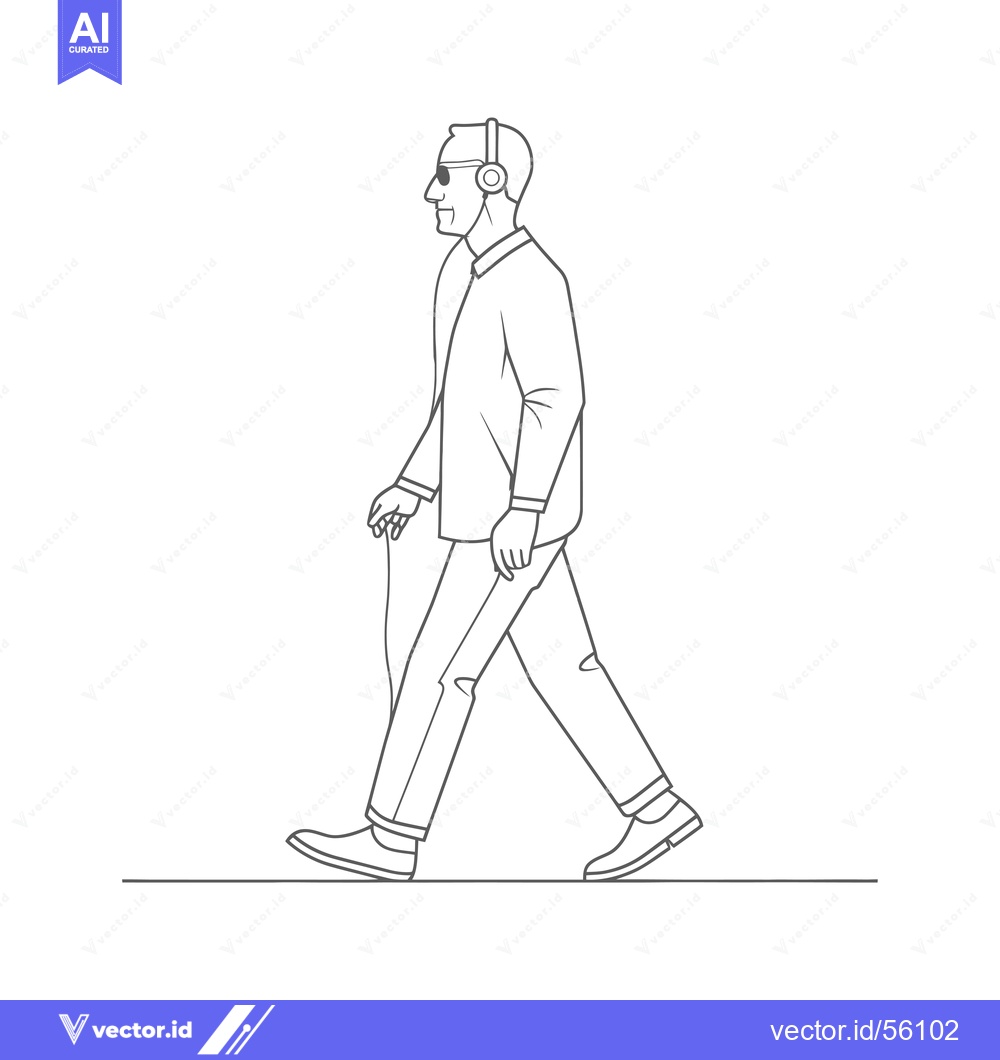 Premium Vector dari Line drawing of a man walking while wearing headphones and sunglasses
